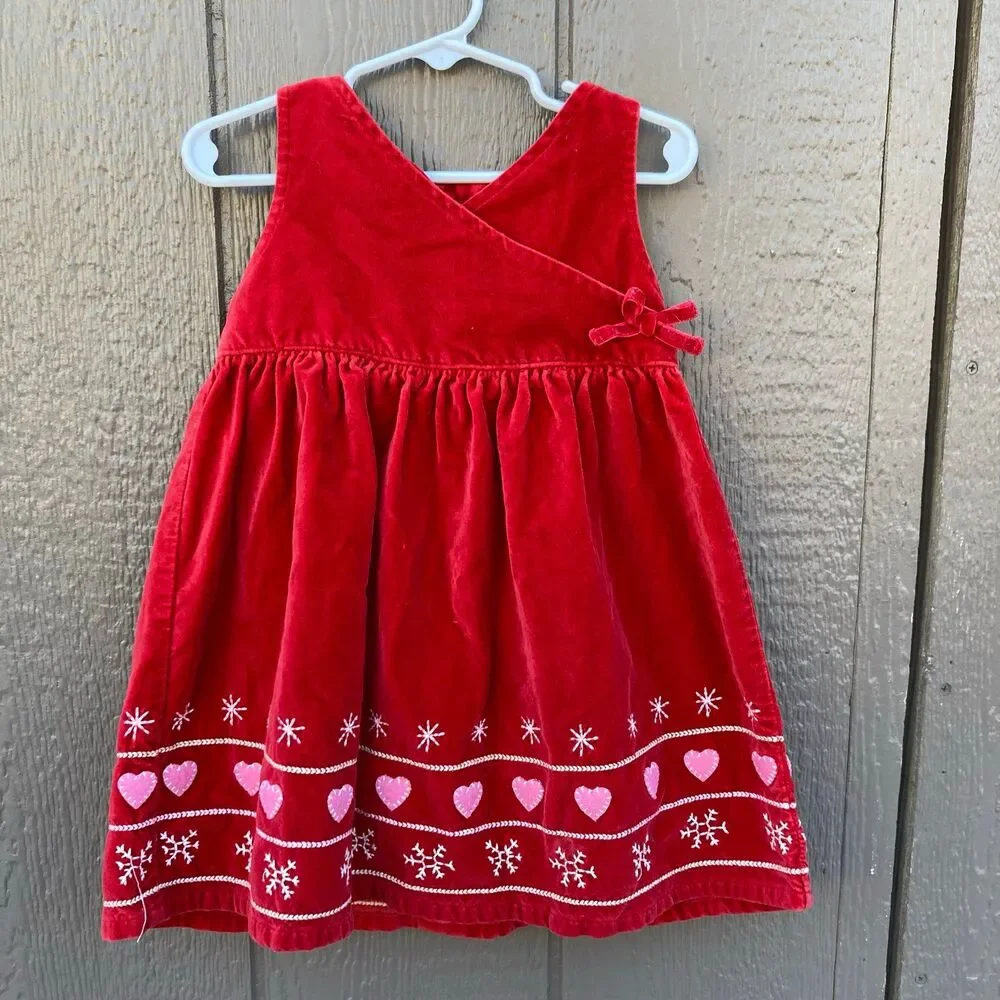 Valentine's day '03 old navy red velvet holiday dress hearts toddler girl size 3
